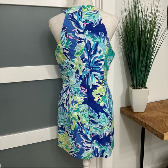 Lilly Pulitzer Shift Dress Pearl Brilliant Blue Wade And Sea SZ 10 Summer Wear - Picture 7 of 11